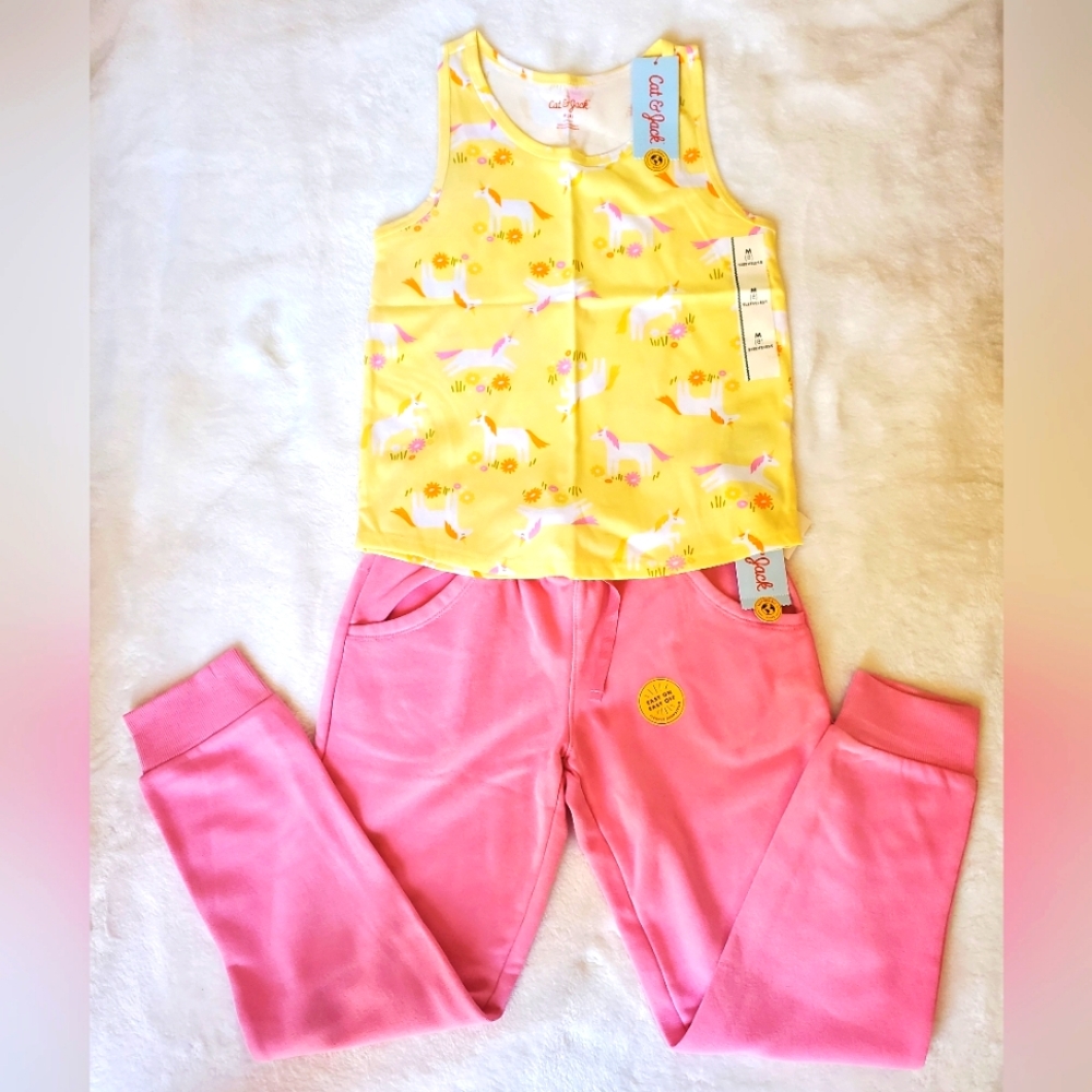 NWT Cat & Jack Yellow Unicorn Print Top & Pink Jogger Pants Size 8